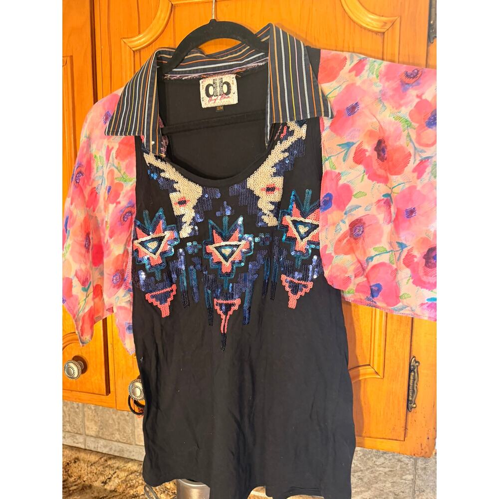 Handmade Upcycled Cropped Top Boho Festival Artisan OOAK Black Blouse